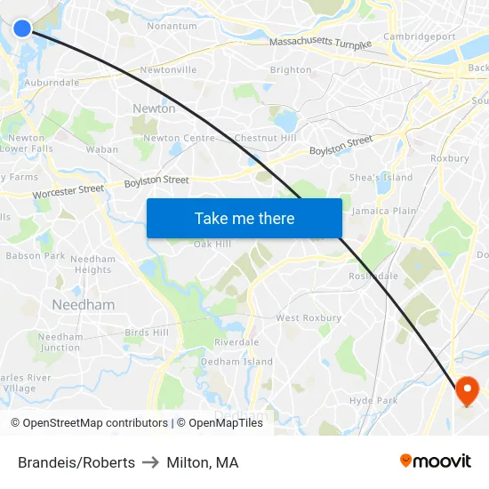 Brandeis/Roberts to Milton, MA map