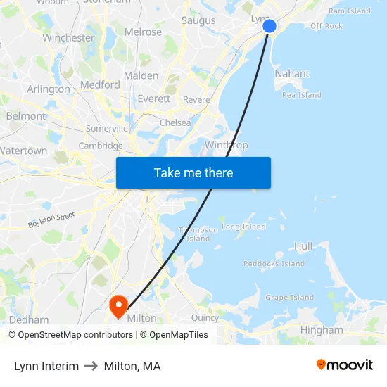 Lynn Interim to Milton, MA map