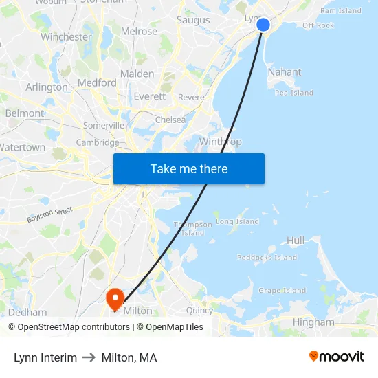 Lynn Interim to Milton, MA map