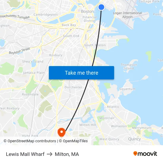 Lewis Mall Wharf to Milton, MA map