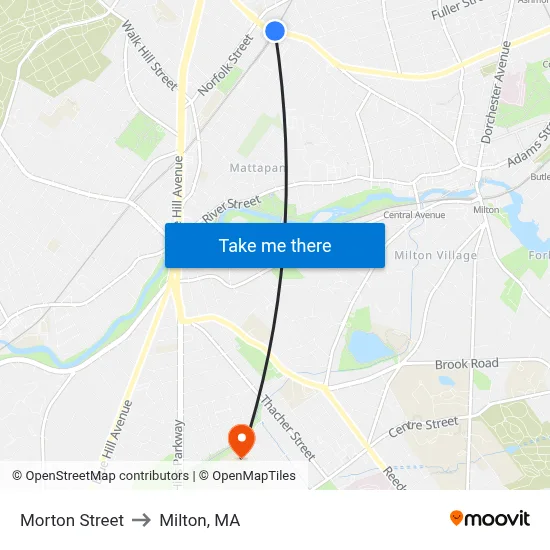Morton Street to Milton, MA map