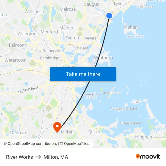 River Works to Milton, MA map