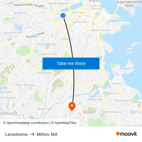 Lansdowne to Milton, MA map