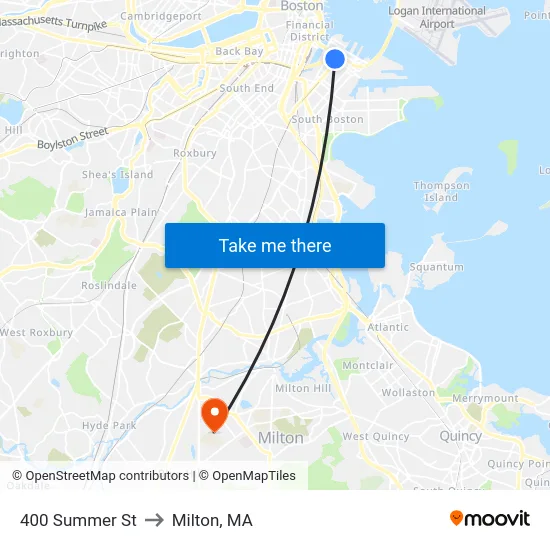 400 Summer St to Milton, MA map