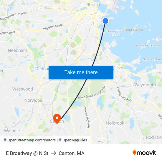 E Broadway @ N St to Canton, MA map