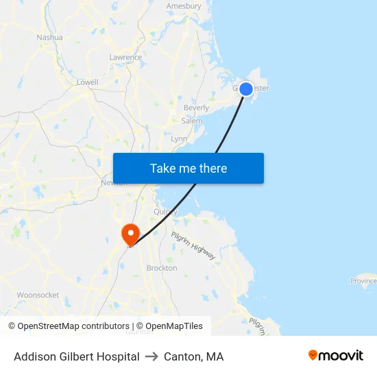Addison Gilbert Hospital to Canton, MA map