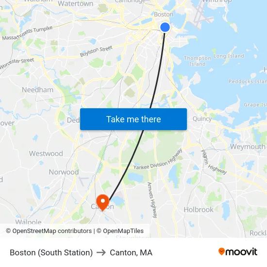 Boston (South Station) to Canton, MA map