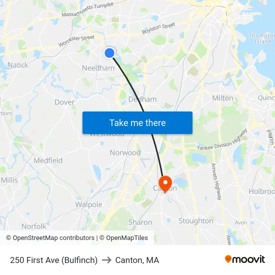 250 First Ave  (Bulfinch) to Canton, MA map