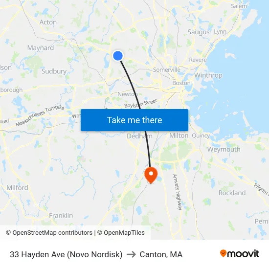 33 Hayden Ave (Novo Nordisk) to Canton, MA map