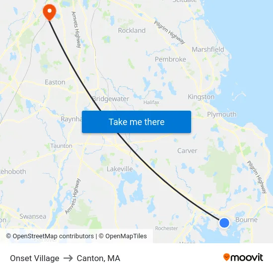 Onset Village to Canton, MA map