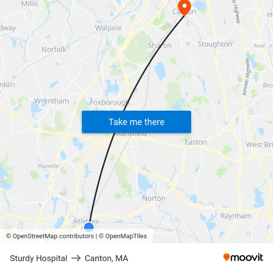 Sturdy Hospital to Canton, MA map