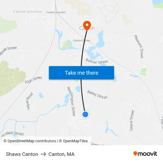 Shaws Canton to Canton, MA map