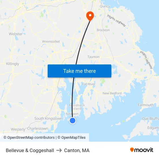 Bellevue & Coggeshall to Canton, MA map