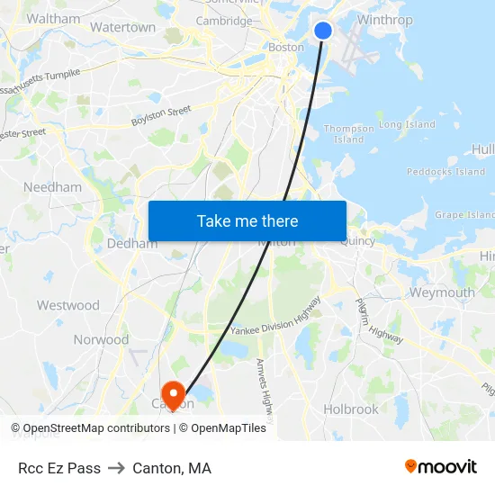 Rcc Ez Pass to Canton, MA map