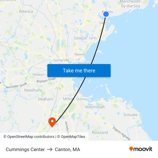 Cummings Center to Canton, MA map