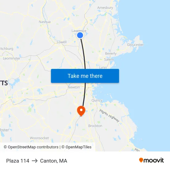 Plaza 114 to Canton, MA map