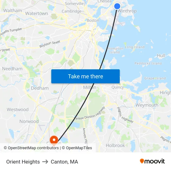 Orient Heights to Canton, MA map