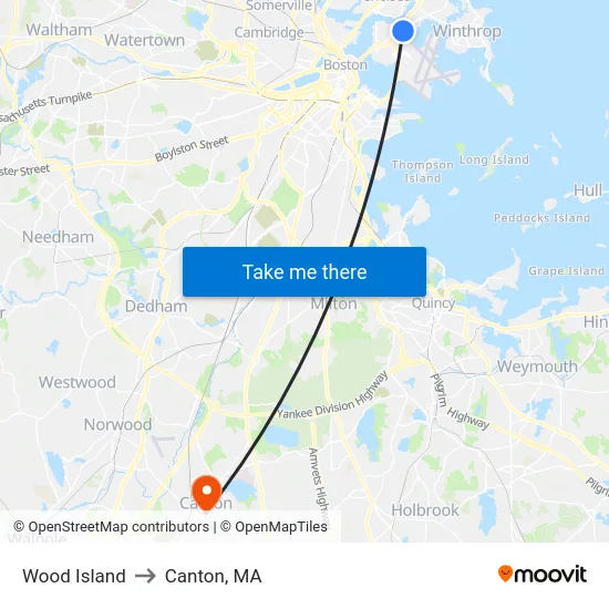 Wood Island to Canton, MA map