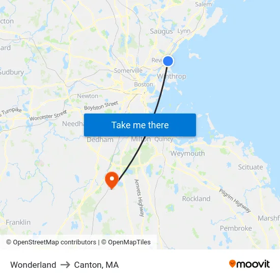Wonderland to Canton, MA map