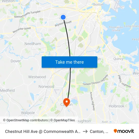 Chestnut Hill Ave @ Commonwealth Ave to Canton, MA map