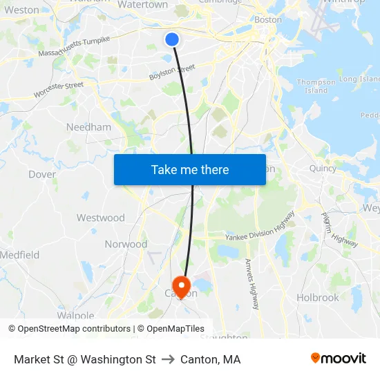 Market St @ Washington St to Canton, MA map