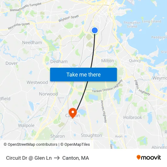 Circuit Dr @ Glen Ln to Canton, MA map