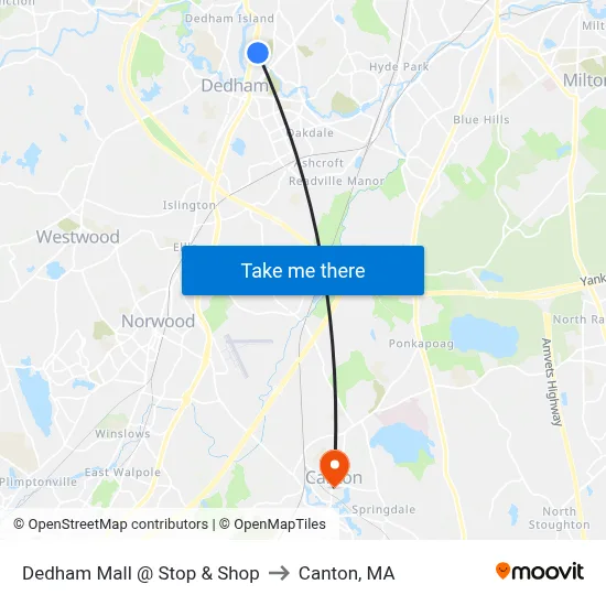 Dedham Mall @ Stop & Shop to Canton, MA map