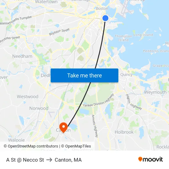 A St @ Necco St to Canton, MA map