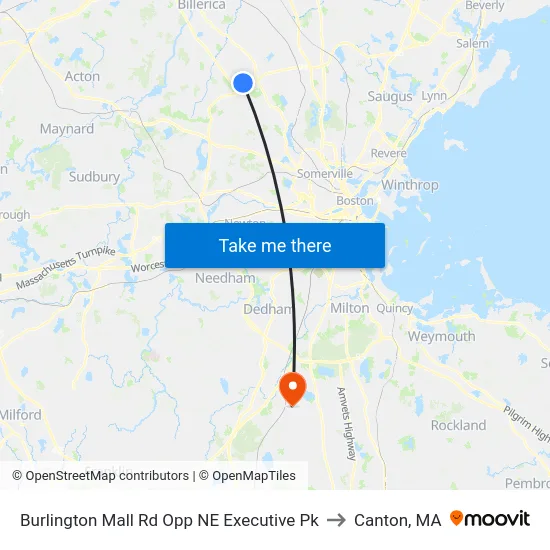 Burlington Mall Rd Opp NE Executive Pk to Canton, MA map