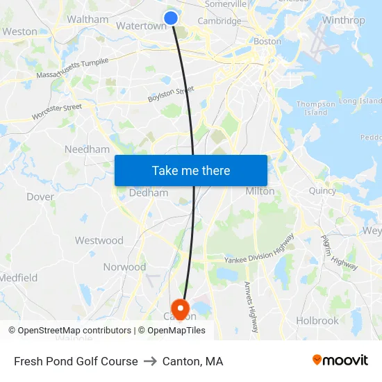 Fresh Pond Golf Course to Canton, MA map