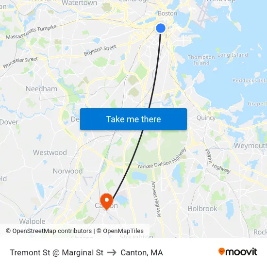 Tremont St @ Marginal St to Canton, MA map