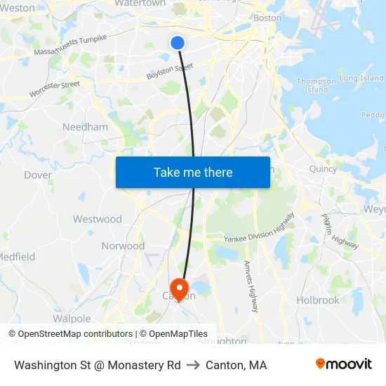 Washington St @ Monastery Rd to Canton, MA map