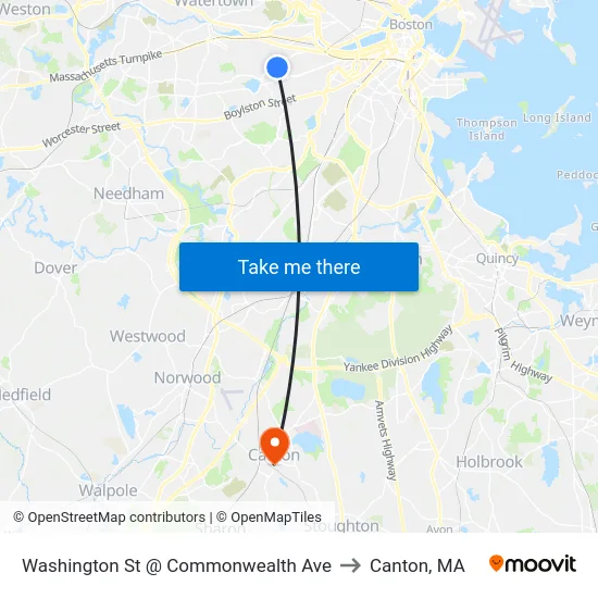Washington St @ Commonwealth Ave to Canton, MA map