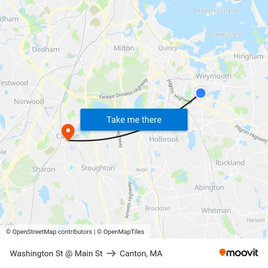 Washington St @ Main St to Canton, MA map