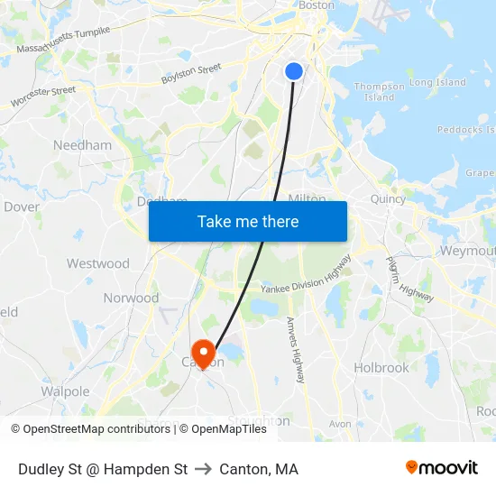 Dudley St @ Hampden St to Canton, MA map