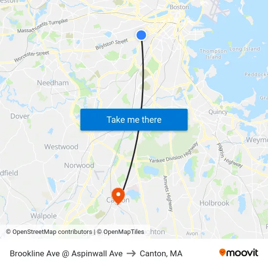 Brookline Ave @ Aspinwall Ave to Canton, MA map