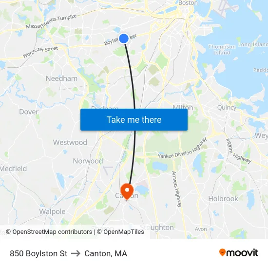 850 Boylston St to Canton, MA map