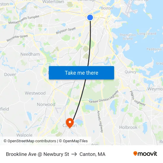 Brookline Ave @ Newbury St to Canton, MA map