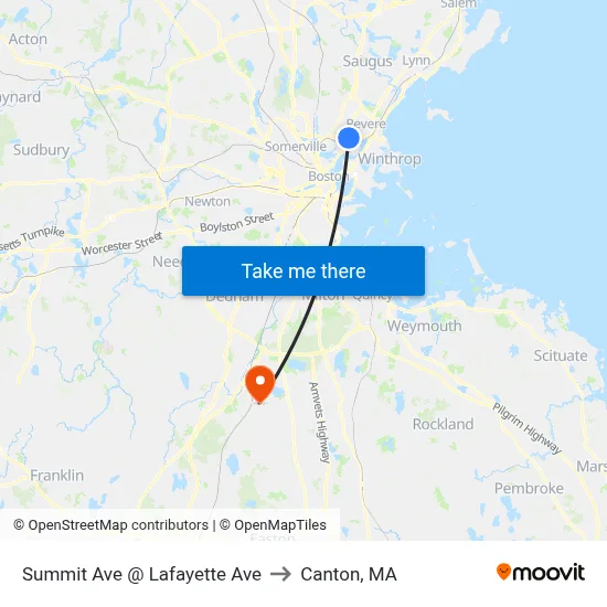 Summit Ave @ Lafayette Ave to Canton, MA map