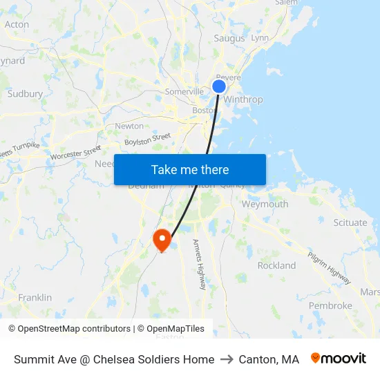 Summit Ave @ Chelsea Soldiers Home to Canton, MA map