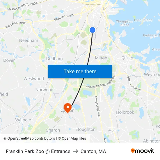 Franklin Park Zoo @ Entrance to Canton, MA map