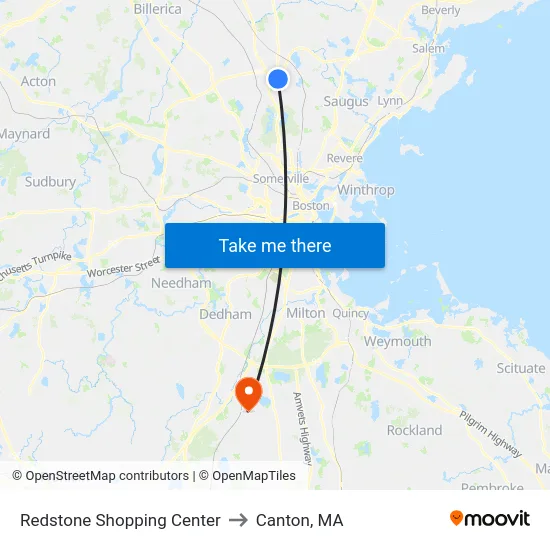 Redstone Shopping Center to Canton, MA map