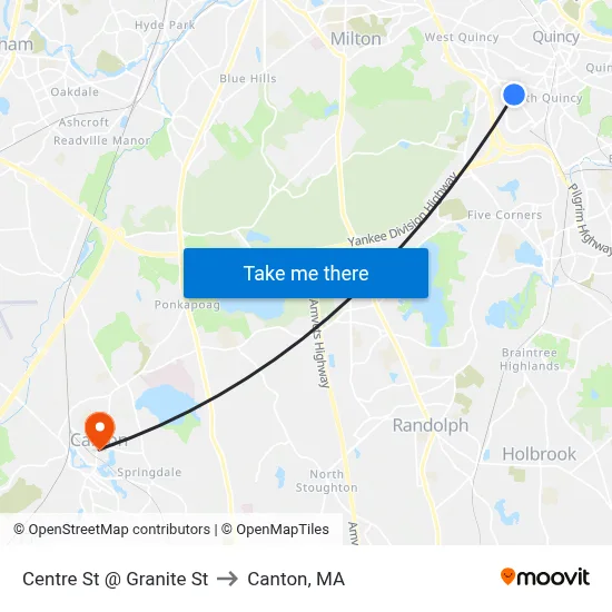 Centre St @ Granite St to Canton, MA map