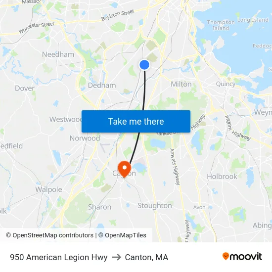 950 American Legion Hwy to Canton, MA map