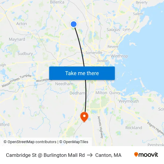 Cambridge St @ Burlington Mall Rd to Canton, MA map