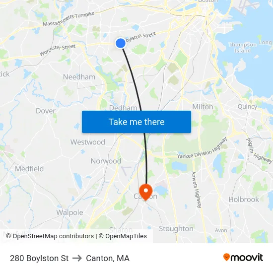 280 Boylston St to Canton, MA map