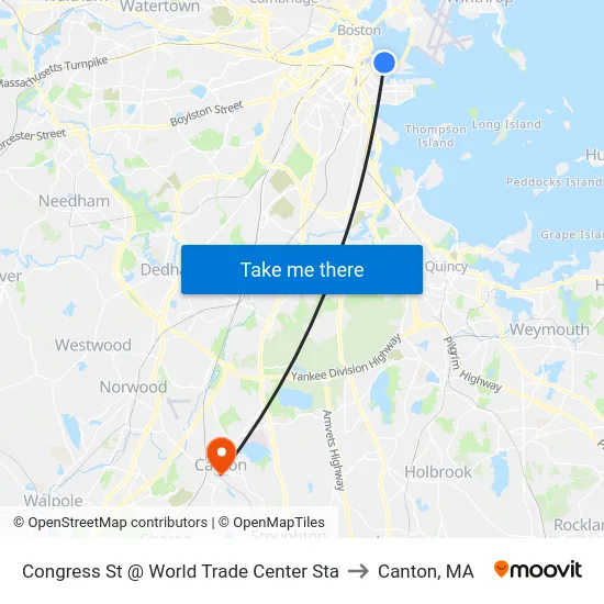 Congress St @ World Trade Center Sta to Canton, MA map