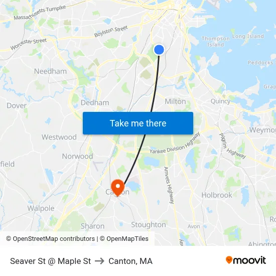 Seaver St @ Maple St to Canton, MA map
