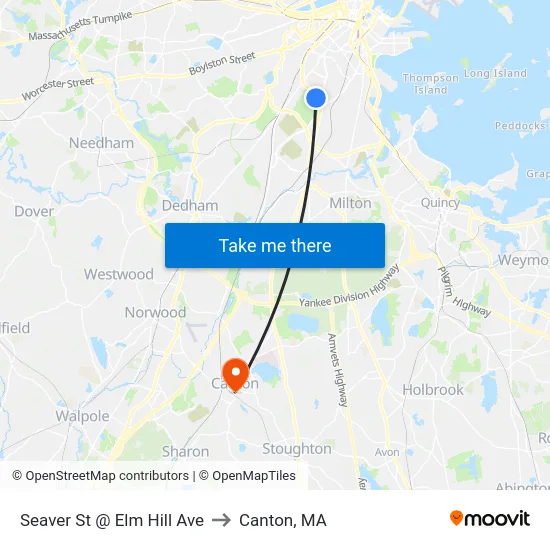Seaver St @ Elm Hill Ave to Canton, MA map