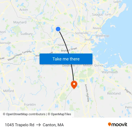 1045 Trapelo Rd to Canton, MA map